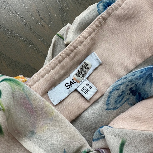 Sau Lee Amelia Maxi Cutout Ruffle Floral Pink Cream Chiffon Dress - US 4 - Picture 4 of 14